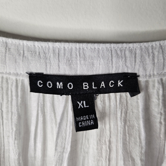 Womens V-neck Rayon White Navy Lightweight Balloon Sleeves Embroidered Top XL - Picture 8 of 13